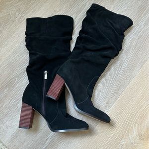 Splendid Gloria Black Suede Slouchy Boot Block Heel Square Toe